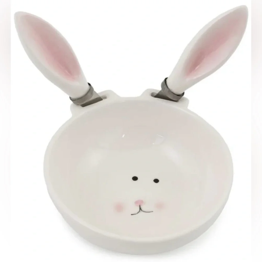Baxter Bunny Ceramic Bowl & 2 Stainless steel Knives Spreader 3 Piece Set